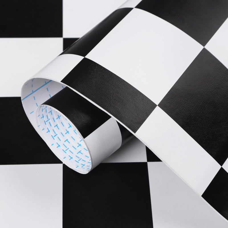 Hopepak Peel and Stick Wallpaper Mosaic Checkered Black and White Contact Paper Self Adhesive Removable Wall Paper for Bedroom Bathroom Kitchen Cabinet Shelf Drawer Liner 17.7''Ã—118" - Image 1